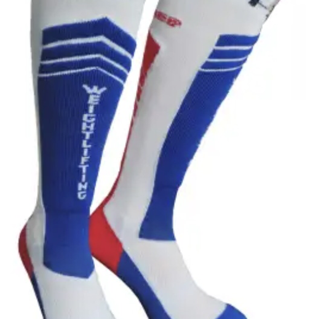  Gewichthefsokken  blauw/rood lang