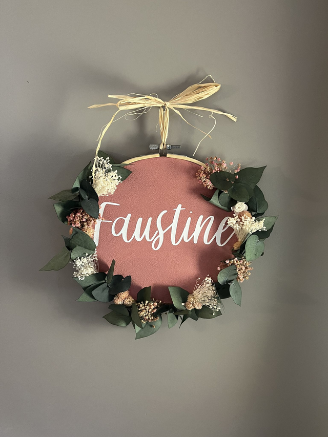 Couronne florale personnalisée rose taille S