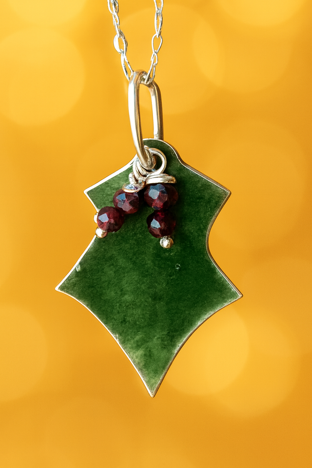 Whispers of Winter: Silver Holly Leaf Pendant