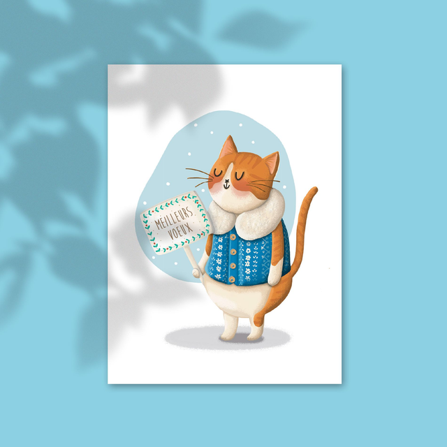 Meilleurs Voeux - Chat - 10 x 15 cm