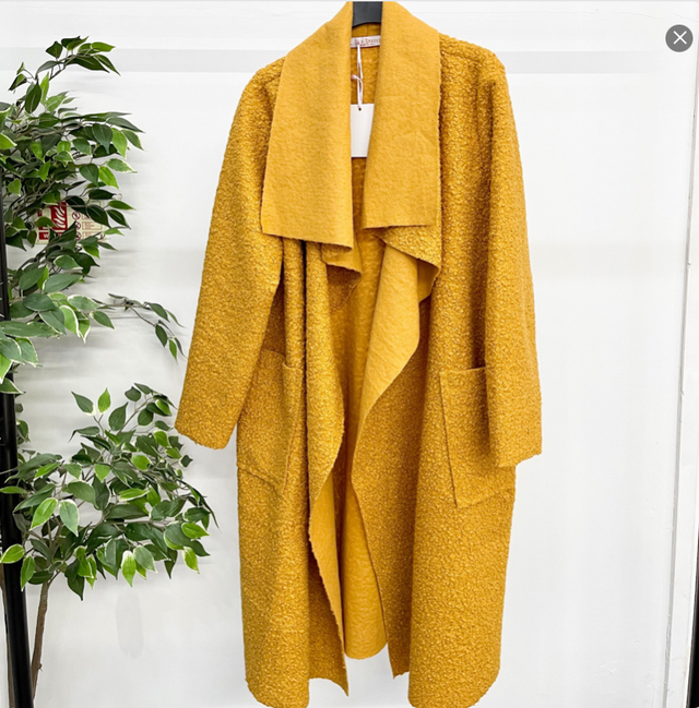 Mustard long sleeve open winter coat