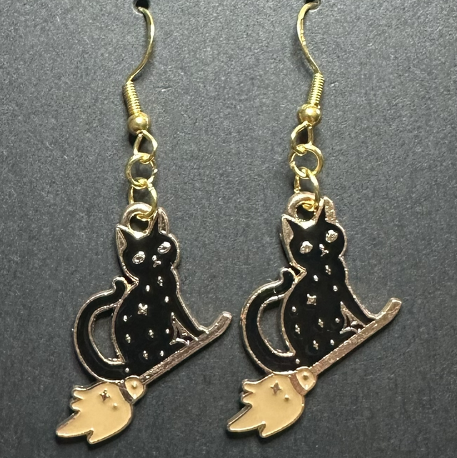 Broomstick Cat Earrings