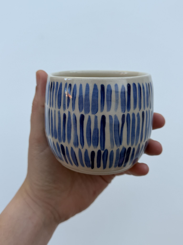 Stoneware Mug with Cobalt Blue Brush Lines