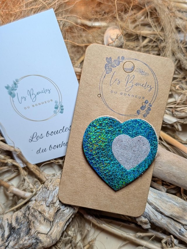 Broche coeur turquoise argenté b018