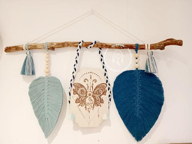 Suspension feuille et pyrogravure