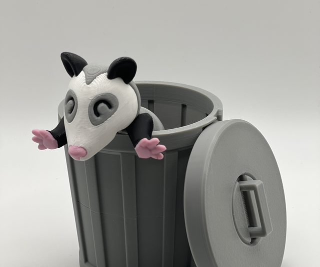 Possum in a trash can