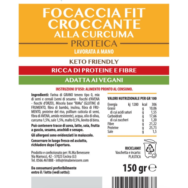 Focaccia fit croccante proteica alla curcuma