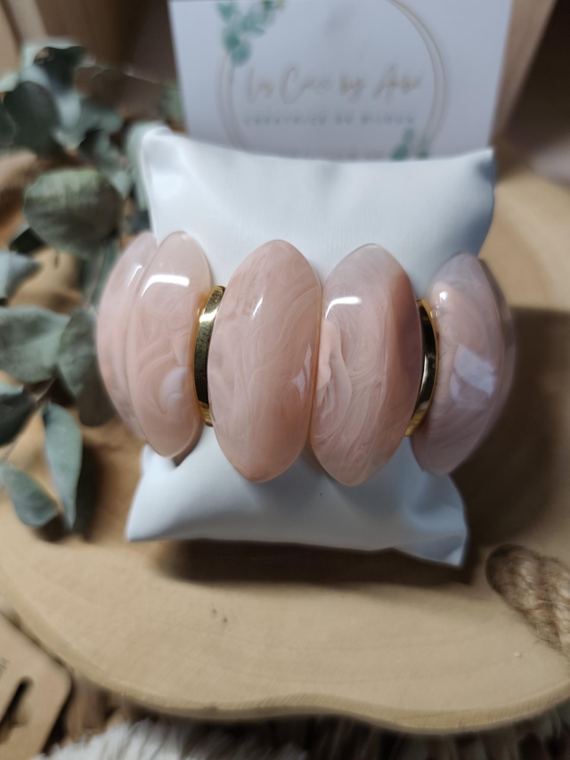 BIG BRACELET PERLES RESINE ROSE POUDRE 0000885