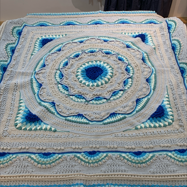 Crochet Large Blue &amp; Grey Blanket 