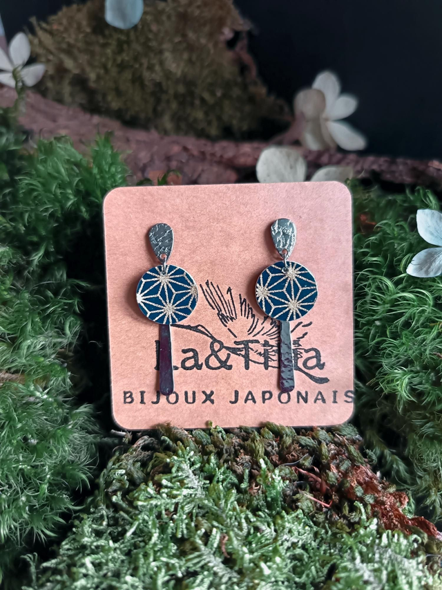 Boucles d'oreilles - puces - papier washi - tige martelé - argenté - La&Titia 