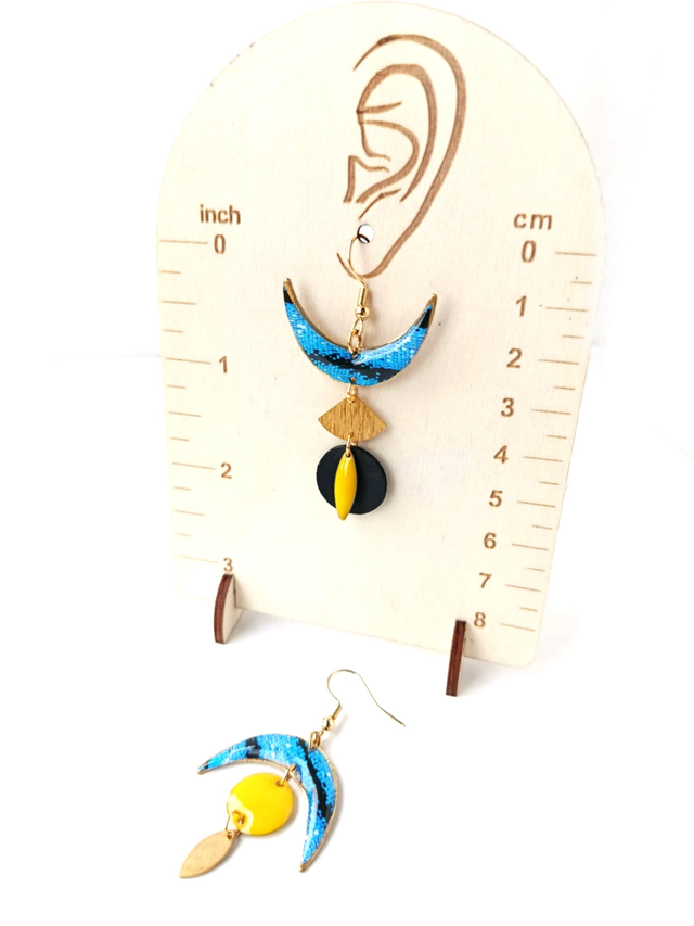 Boucles d'oreilles Asymétriques Upcyclées en Chambre à Air et Papier Recyclés - Papillon