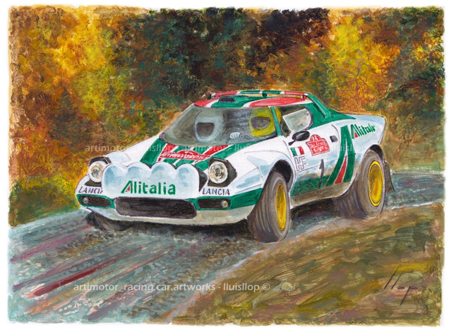Artimotor onpaper acrílicos 23x31 - 1975 Sandro Munari (Lancia Stratos) 1º rally Sanremo