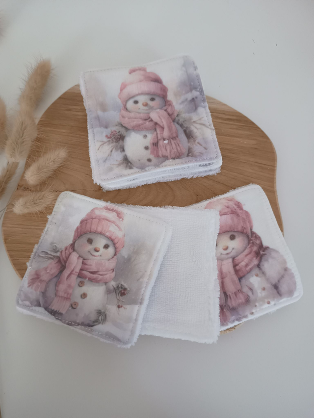 Lot de 8  cotons lavables bonhomme de neige, collection "Douceur hivernale"