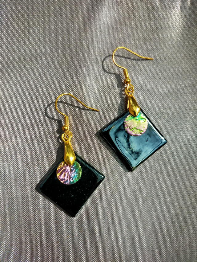 Boucles d&#039;oreilles en verre noir.