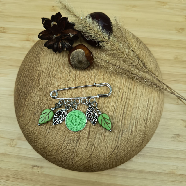 Broche verte et argentée - Feuilles