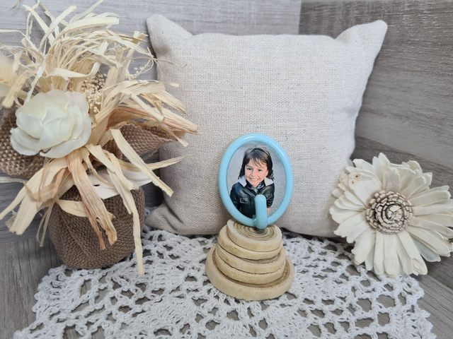 Petit crochet avec photos Ovale 4x5 cm Bleu