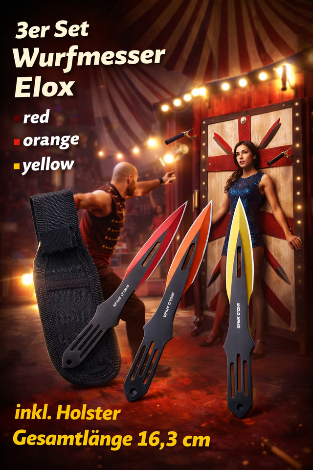 NEU Wurfmesser Kunai 3er Set – Eloxierte bunte Messer mit Cordura Etui für Sammler & Sport Wurfsport Fans