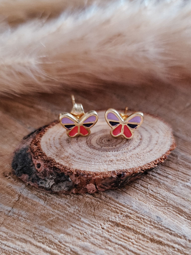 Boucles d'oreilles puces "Papillons" - Modèle rose, violet et lilas 