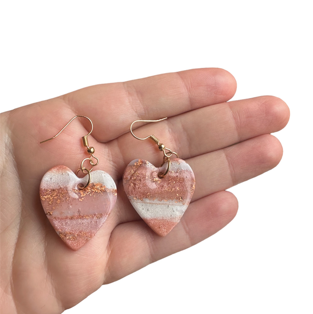 Rose Gold Shimmer Polymer Clay Heart Earrings