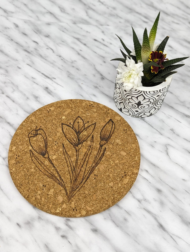 Cork round mat &#039;TULIPS&#039;
