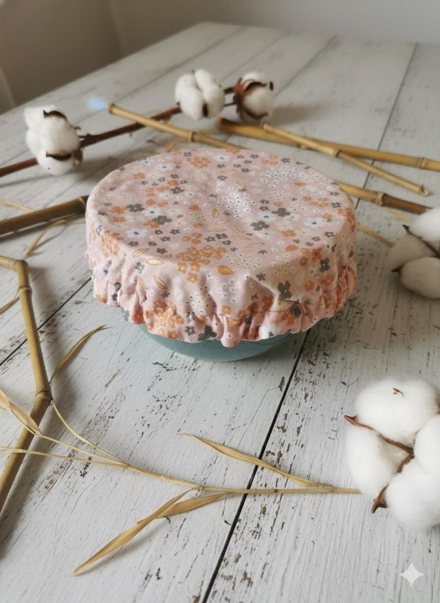 Couvre plat textile taille S fleurs rose