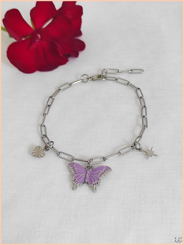 Bracelet chaîne rectangle silver avec breloques