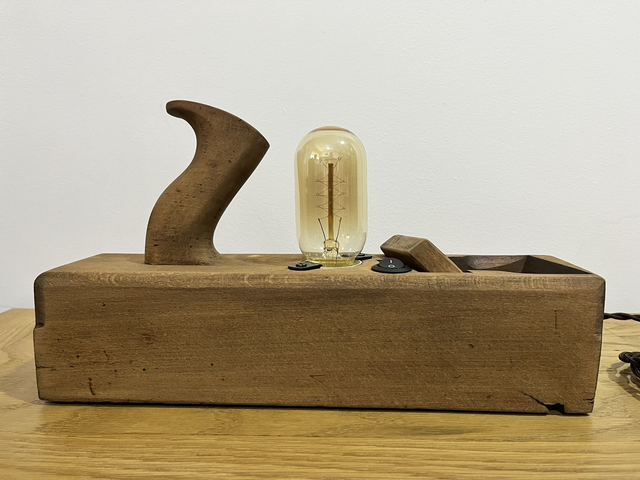 Stylish lamp, hand-made from an old carpenter's plane.