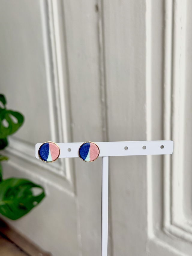 Boucles d&#039;oreilles - PUCE BAUHAUS - bleu, vert et  rose