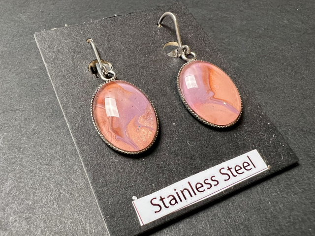Pink Oval Earrings | Stainless Steel