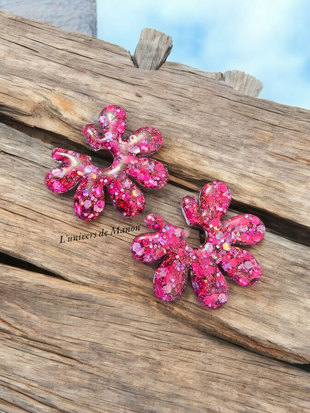 Boucles d'oreilles " Julia " en résine et paillettes pour femme, tendance