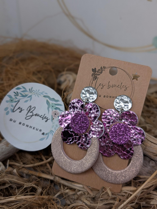 Boucles d&#039;oreilles fleur rétro rose mo644