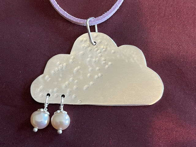 Cloud Pendant with Cream-Pink Freshwater Pearl Raindrops – Recycled Silver