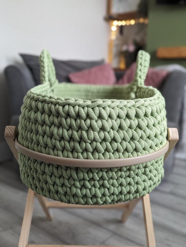 Handmade Crochet Moses Basket Made To Order (77cm x 30cm x 33cm approx) Not Including Stand or Mattress