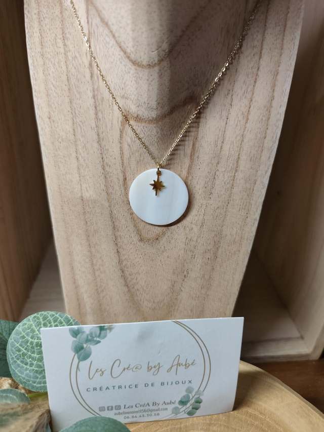 COLLIER MEDAILLON NACRE/ ACIER INOXY GOLD 0001025