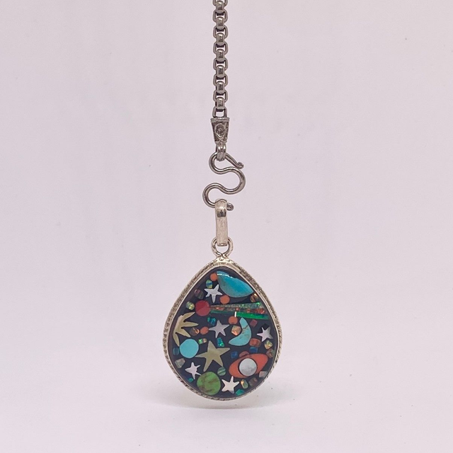 Pendentif Galaxy Goutte LE GRAND BLEU argent massif et pierres naturelles 