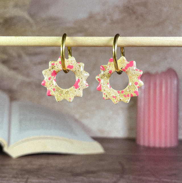 Aster - Blanc &amp; fushia à feuilles d'or (sans créoles)