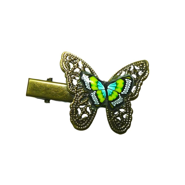 Pince croco épingle papillon vert jaune