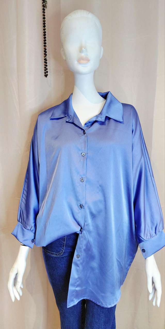 🌈Chemise Satinée Bleu Jeans Oversize jusqu&#039;à une Taille 50 🌈