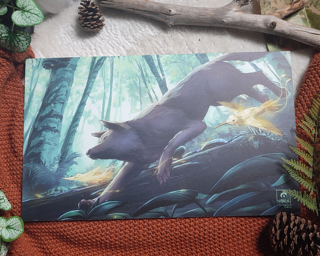 Tableau 51x33cm Loup et du Colibri