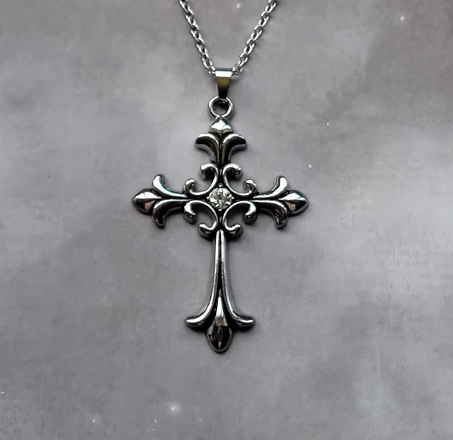 Large Fleur de Lys Cross with Clear Stone