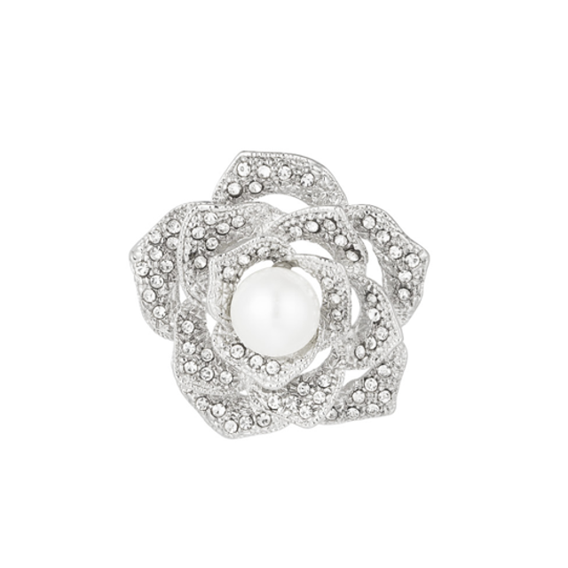Broche flower pearl zilver
