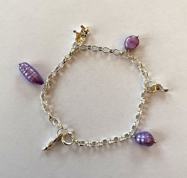 Recycled Silver and Lilac Pearl Charm Bracelet