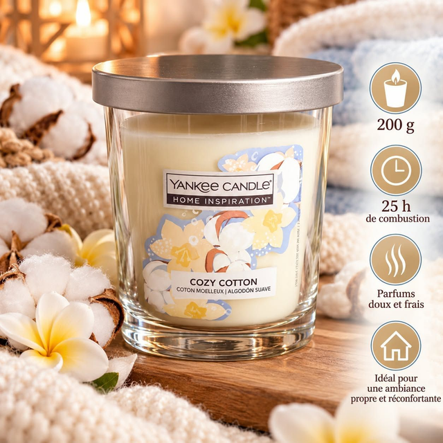 🕯️ Bougie Yankee Candle – Cozy Cotton (Coton Moelleux) – 200 g