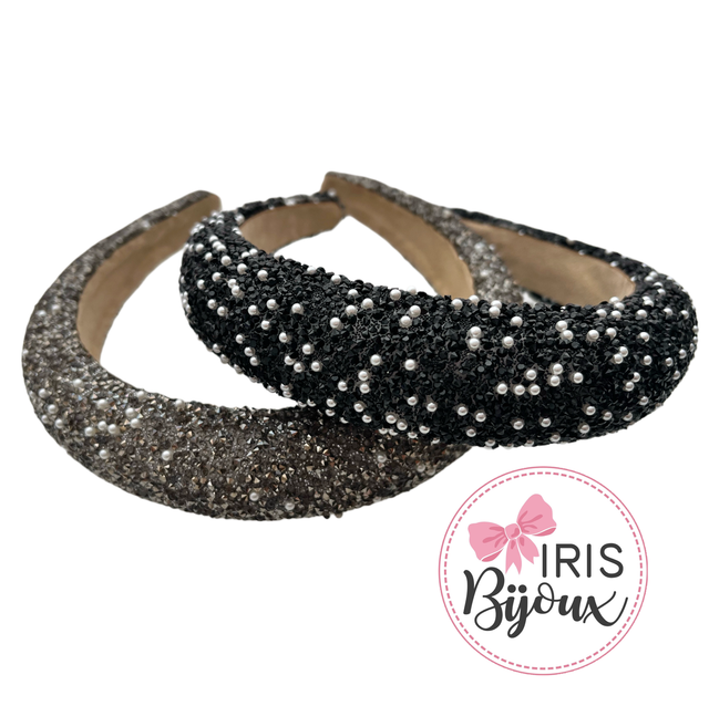 Cerchietto bombato strass e perline