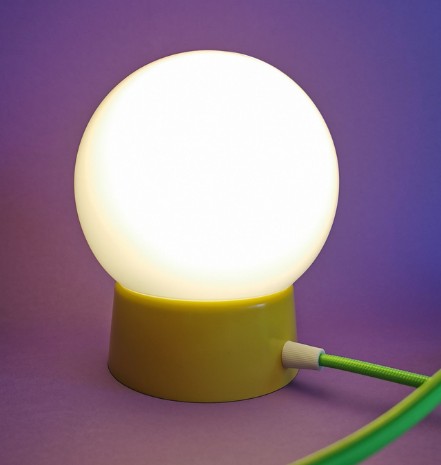 Lampe salon chevet bureau vintage opaline blanche "Jaune"