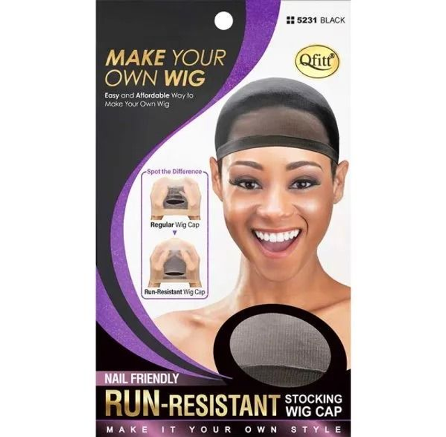 QFITT: RUN-RESISTANT STOCKING WIG CAP - BLACK (5231)