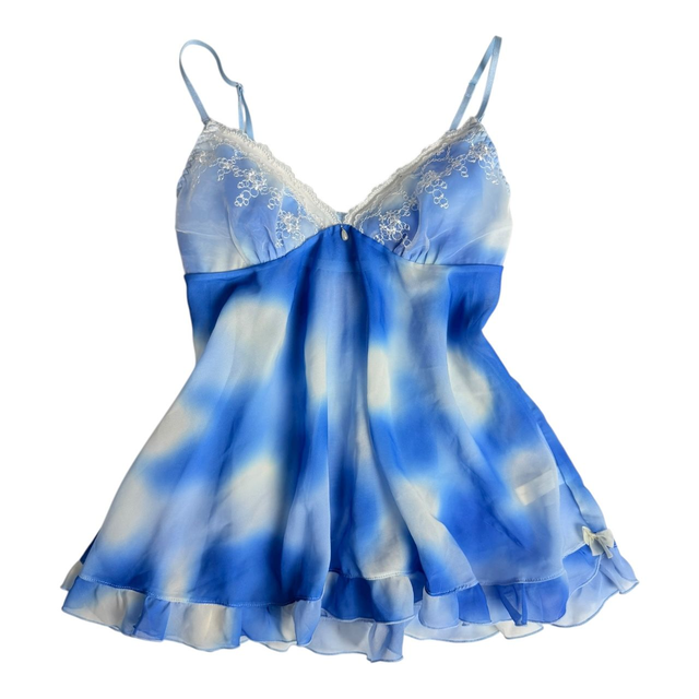 Japanese brand coquette blue floral embroidered cups cami with pearl detail 