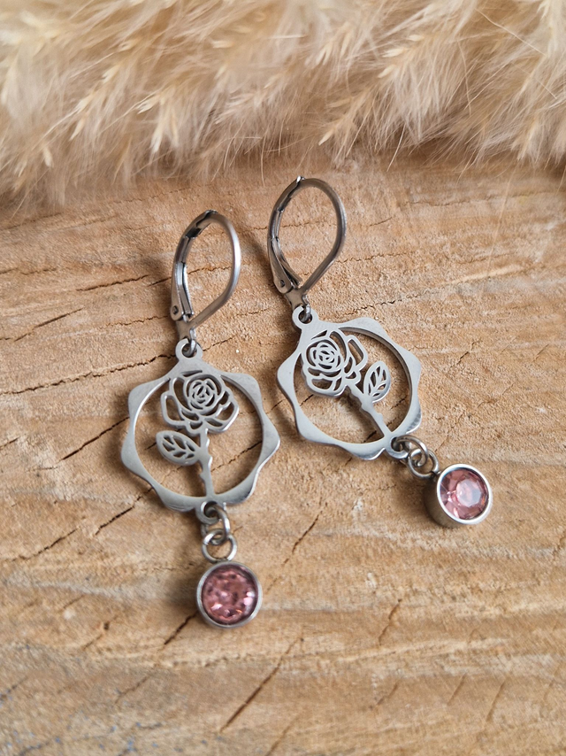 Boucles d'oreilles "Fleur de Naissance" – Juin : Rose