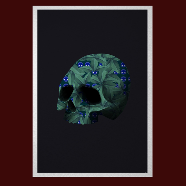 Crâne imprimé feuillage et yeux bleus