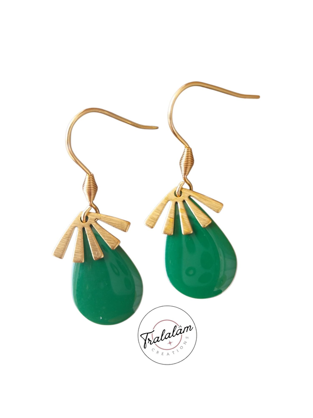 ✨Boucles d’oreilles "gouttes vertes émaillées"✨